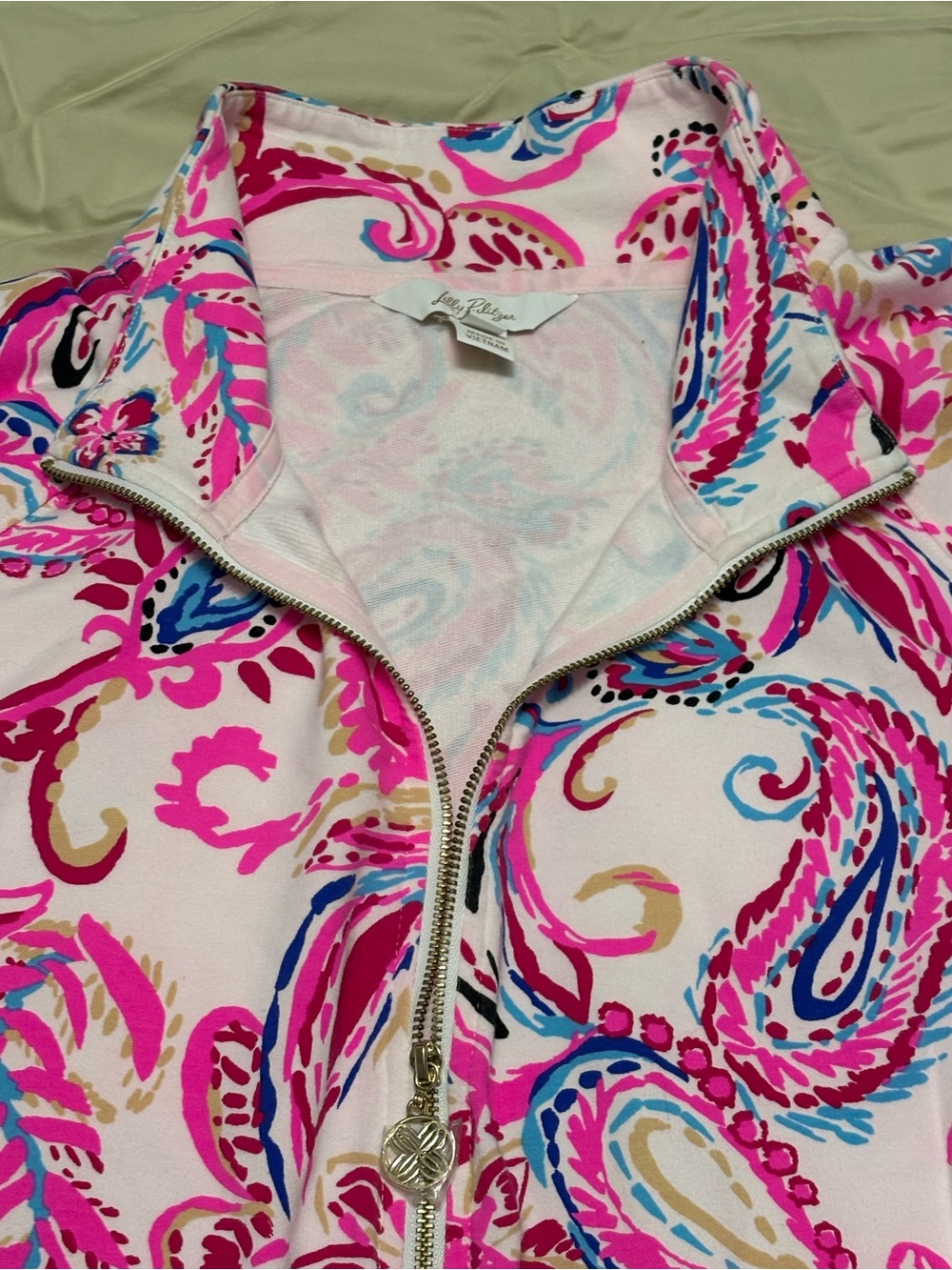 Lilly Pulitzer Pink & Blue Paisley Zip-Up Bomber Jacket